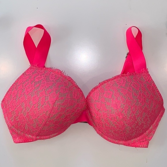 Victoria's Secret Other - Victoria’s Secret Very Sexy Push Up Hot Pink Lace Bra Size 34DD Adjustable Sexy